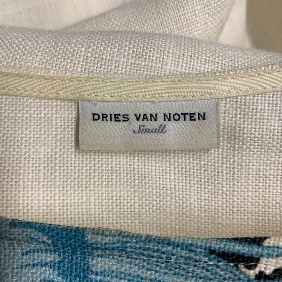 DRIES VAN NOTEN Size S Cream Multi Color Linen Abstract Floral Oversized Dress - Picture 8 of 10